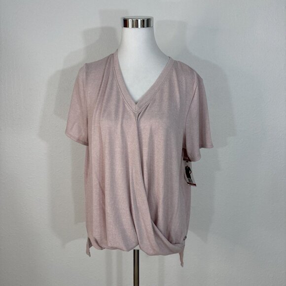 Calvin Klein Tops - Calvin Klein Top Womens XL Pink V Neck Ruched Front Short Sleeve Knit Stretch NW
